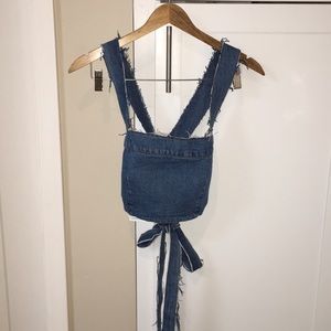 NWOT Denim Wrap Crop Top Size Small